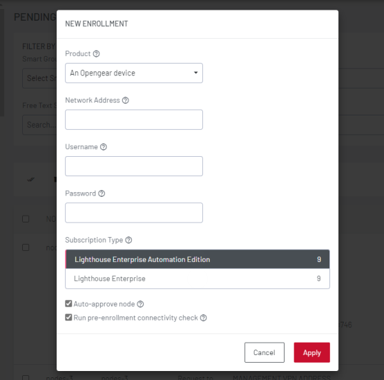 Image of the LIghthouse UI showing how to add a new enrolment